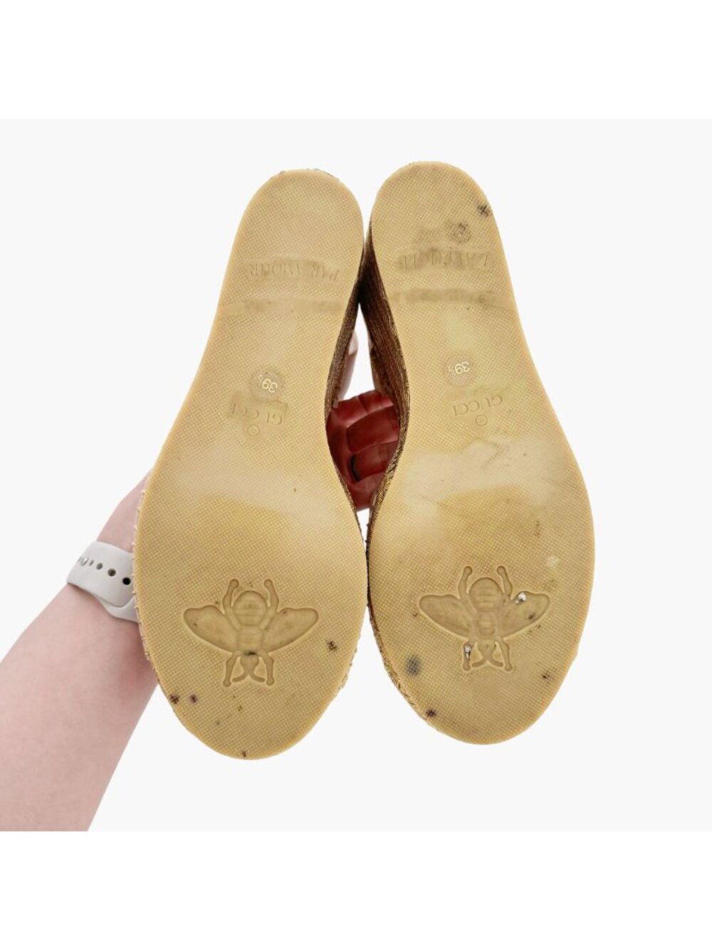 Gucci Flor GG Espadrille Wedge Sandals EU 39.5 US 9.5 Pink Gold Platform Heel - Picture 9 of 11